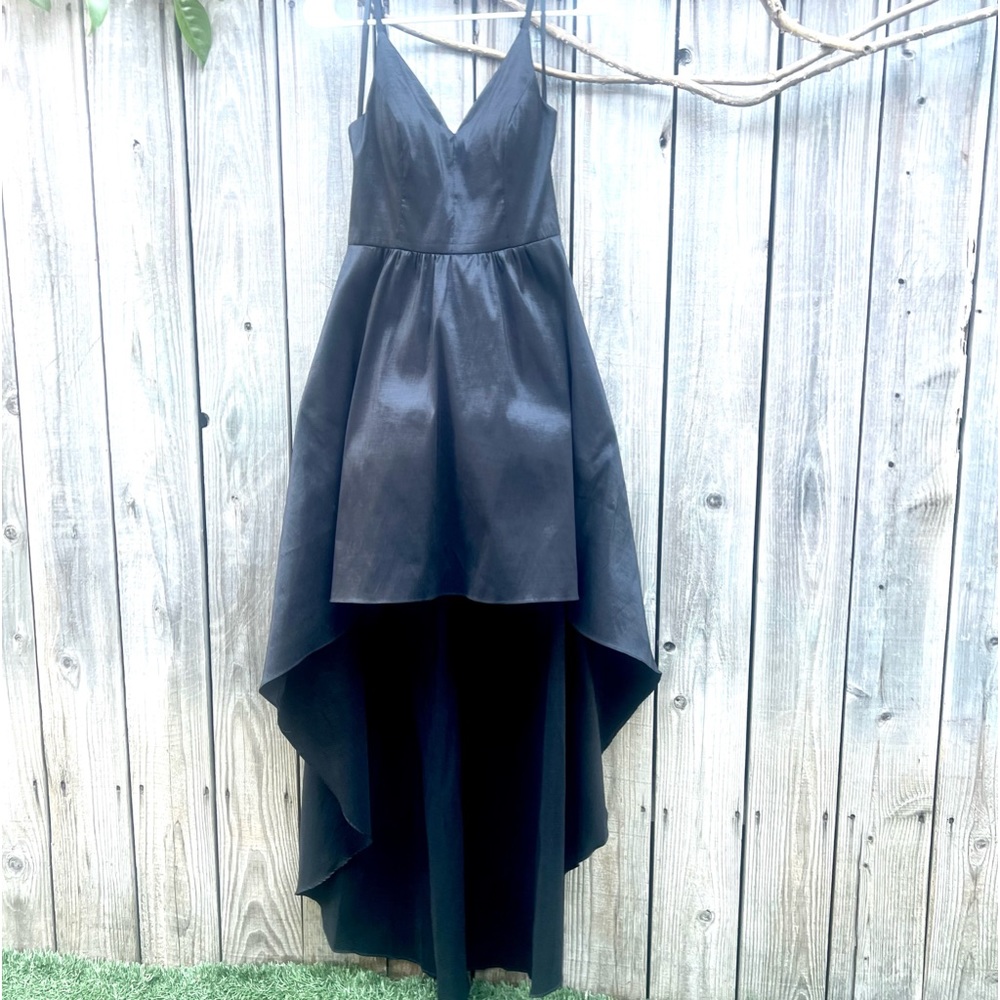 Betsy & Adam Black High-Low Satin Evening Dress